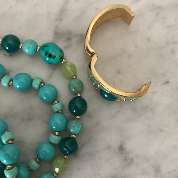 Joan Rivers Vintage Necklace Faux Turquoise Glass Beads 2 String Necklace - Picture 7 of 8